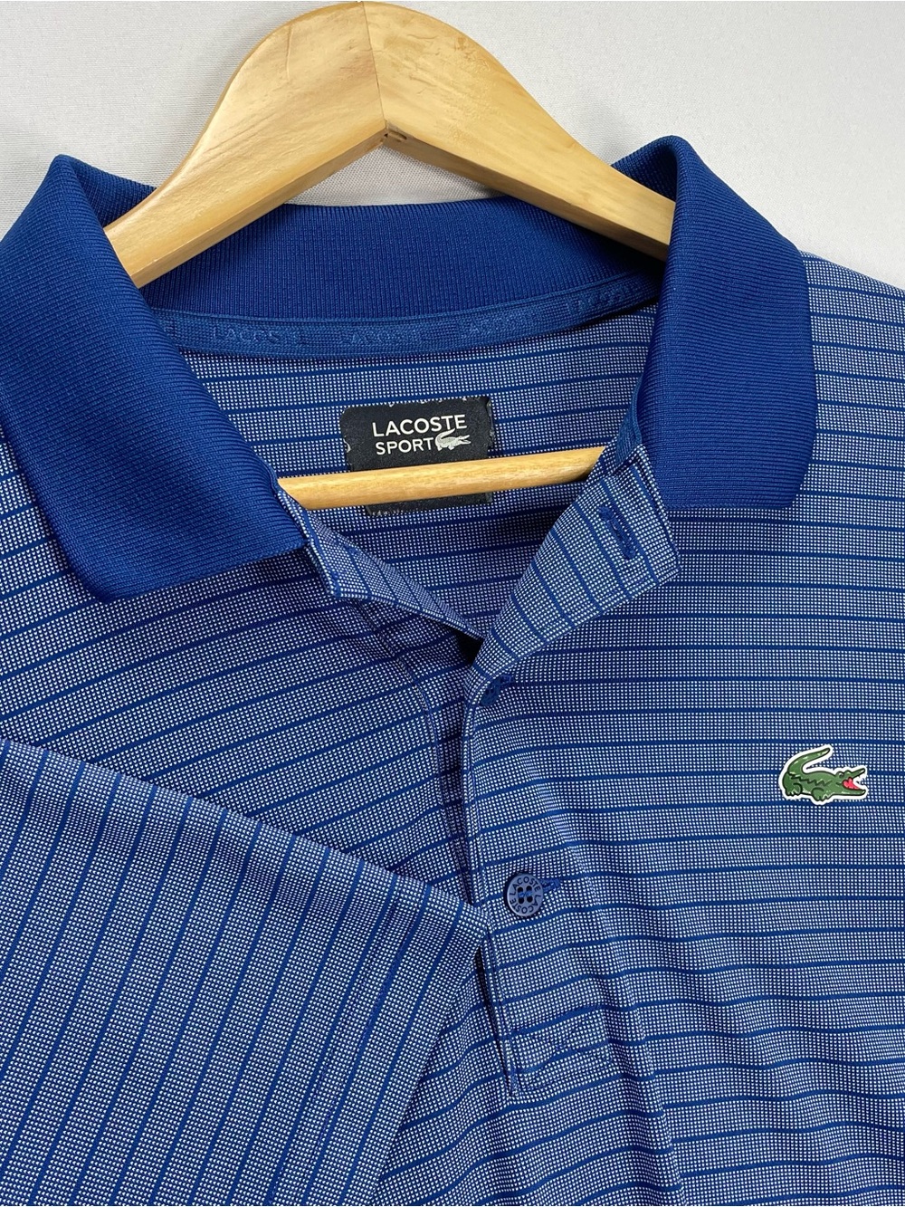 Lacoste Sport Polo Shirt Men’s XXL Blue Striped Performance Golf Alligator Logo